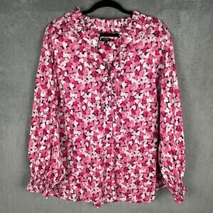 Talbots Top Womens 3X Pink Hearts Long Sleeve V Neck Preppy Career Romantic Love